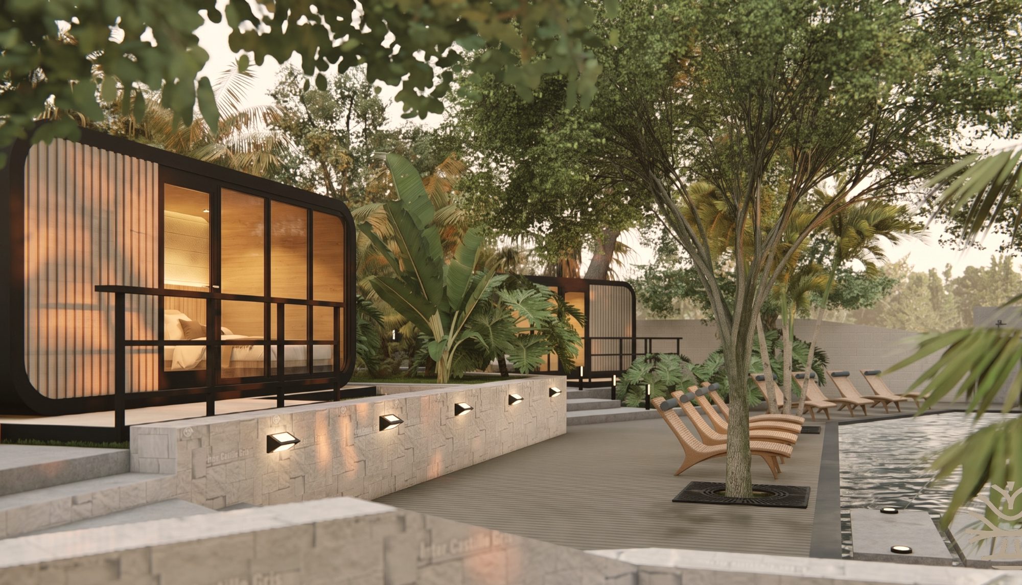 Deck and washbasin under the trees